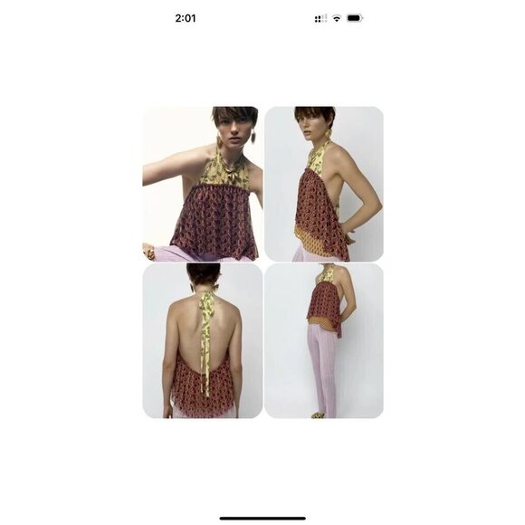 NWT ZARA Halter Top Chiffon Size Medium Backless Geometric Floral Print Boho - Picture 2 of 9